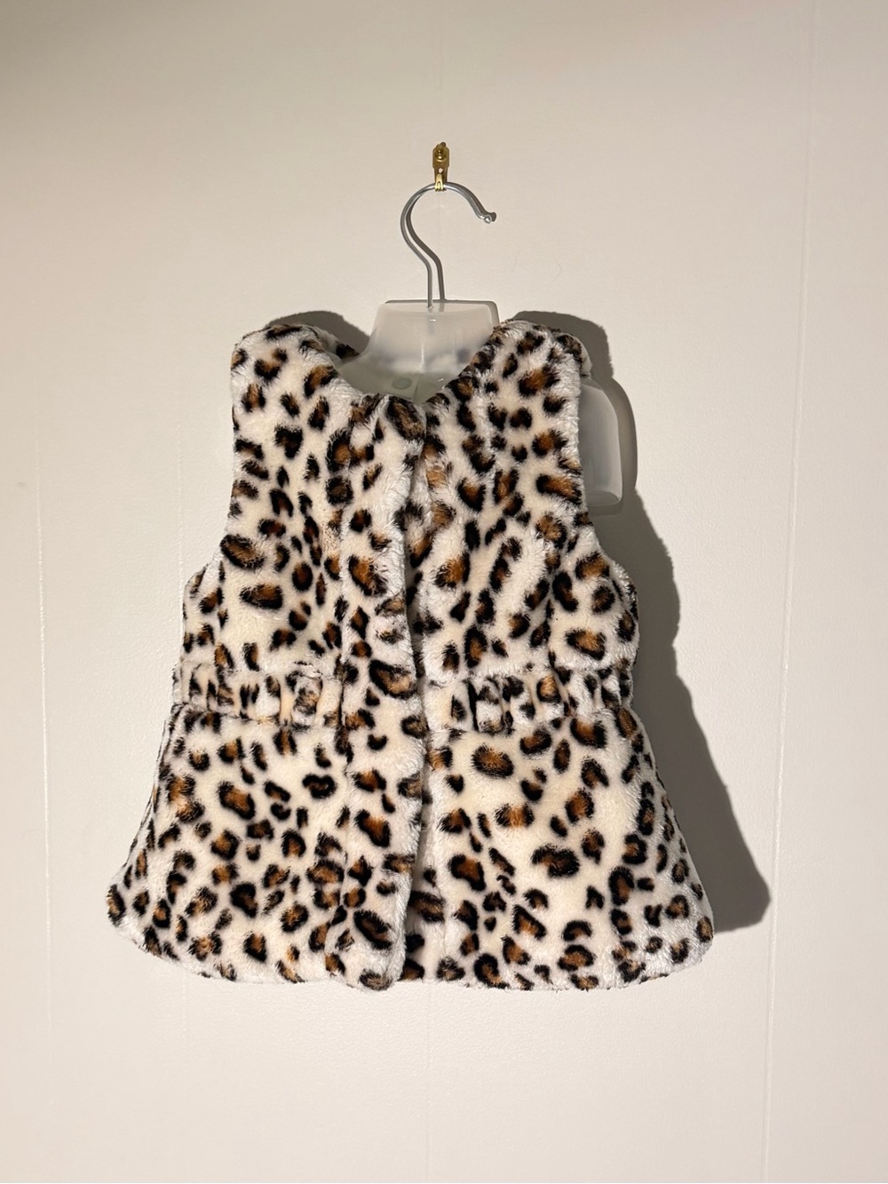 Little Me Leopard Print Faux Fur Vest in White, Black & Brown